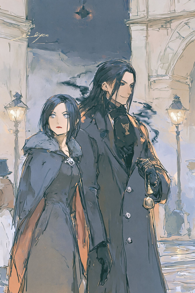 Ciarán and Eira, walking through the streets of Nivalis.